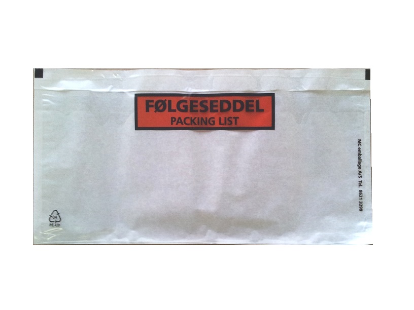 FÃ¸lgeseddelslomme 220 x 120 mm, 1000 stk.