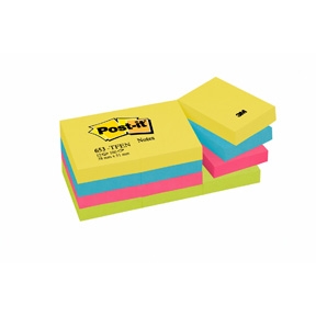 Post-it 653TFEN ENERGETIC, 51 x 38mm coloured 12 blokke