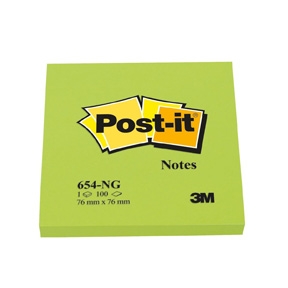 Post-it 654NGRN, 76 x 76 mm, neon green 6 blokke