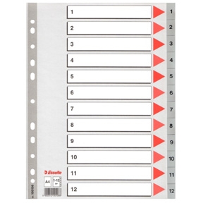 Faneblade - PP A4 1-12 Grey 10 stk