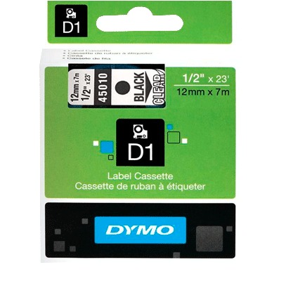 Dymo tape sort/klar, 12mm 45010 - 1 stk.