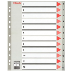 Esselte indices PP A4 Maxi 1-12 Grey 10 stk