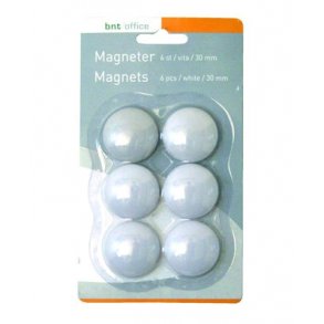Magneter til whiteboard 30mm hvid - 6 stk.