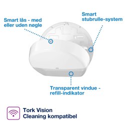 Tork toiletpapirdispenser, T2 Jumbo, hvid - 1 stk.