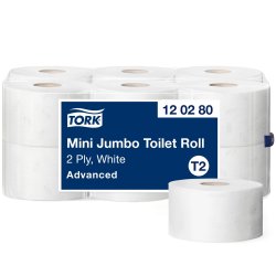  Tork toiletpapir Advanced, T2 Mini Jumbo, 2-lags - 12 ruller