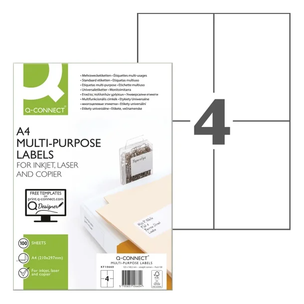 Q-connect multietiketter A4 148,5x105mm hvid - 1 pakke