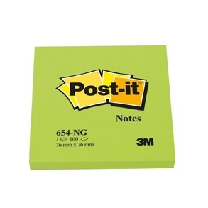 Post-it 654NGRN, 76 x 76 mm, neon green 6 blokke