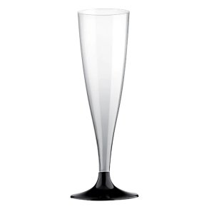 Plastik champagne glas med sort bund, 10 stk.
