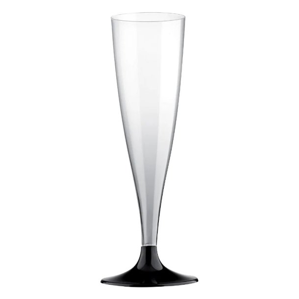 Plastik champagne glas med sort bund, 10 stk.