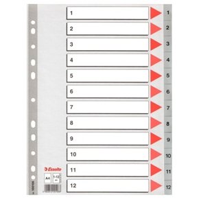 Faneblade - PP A4 1-12 Grey 10 stk