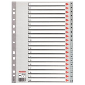 Faneblade - PP A4 1-20 Grey 10 stk