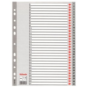 Faneblade - Esselte PP A4 1-31 Grey 10 stk