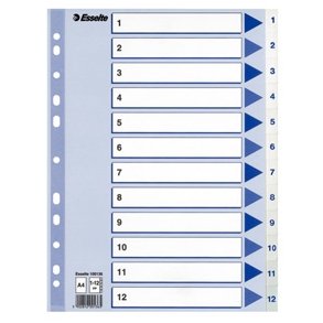 Esselte Register A4 1-12 plast, Hvid - 10 stk