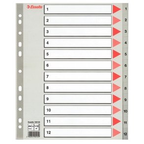 Esselte indices PP A4 Maxi 1-12 Grey 10 stk