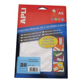 Etiket 20x50mm hvid - 1 pakke