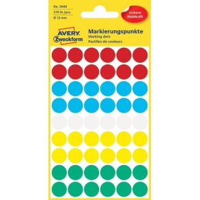 Avery - Farvekodingsdots  12 mm, assorterede farver