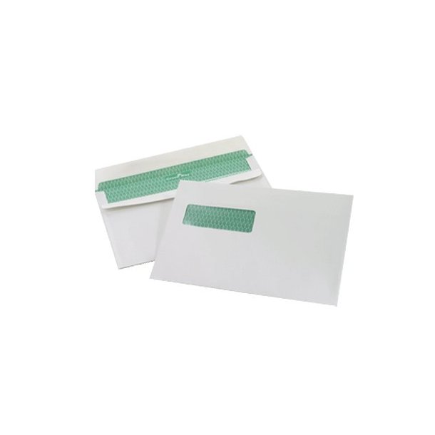 Kuverter C5 lukl. med DS rude, hvid milj - 500 stk