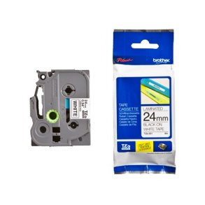 Brother Tape TZE 24mm - Sort tekst p hvid tape