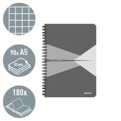 Notesbog A5 kvad. 80g/90ark gr� - 1 stk.