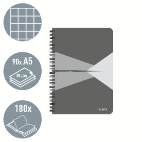 Notesbog A5 kvad. 80g/90ark gr� - 1 stk.
