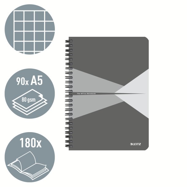 Notesbog A5 kvad. 80g/90ark gr� - 1 stk.