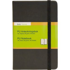 Notesbog A6 lineret - sort m/elastik - 1 stk.