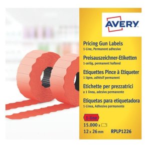 Prisetiket r�de - 26x12 mm. rl a 1500 stk