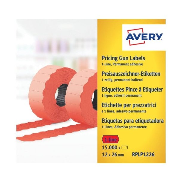 Prisetiket r�de - 26x12 mm. rl a 1500 stk