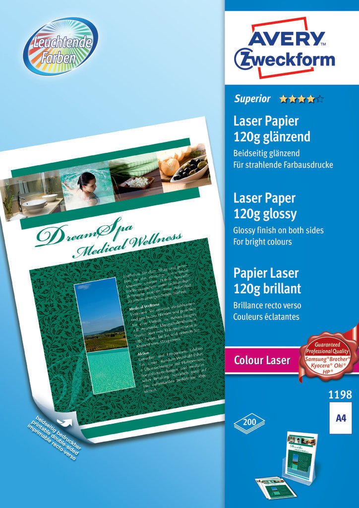 Farvelaser fotopapir 120g superior glossy, A4 - 1 pkk